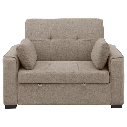 Canapé-lit convertible Edina, 2 oreillers, tissu beige, 190 cm