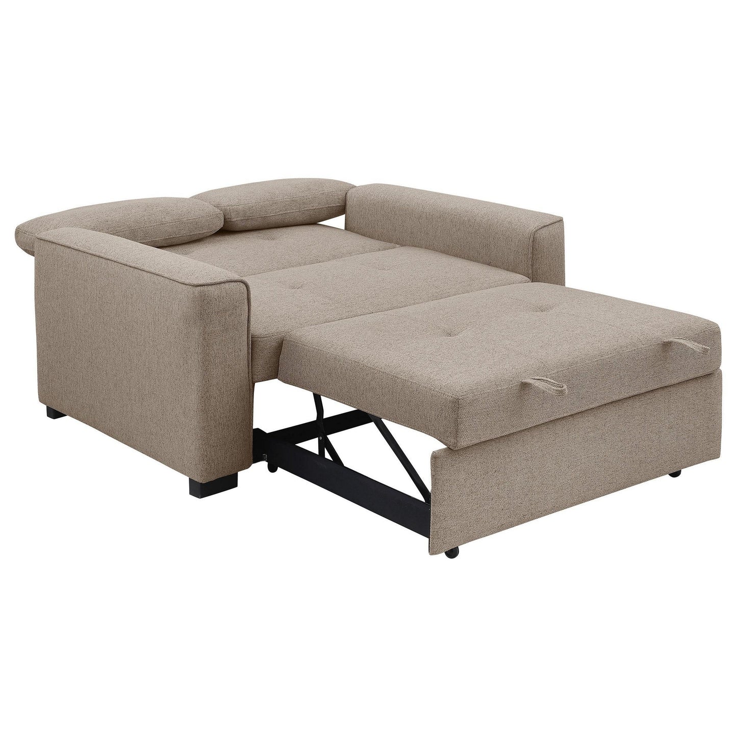 Canapé-lit convertible Edina, 2 oreillers, tissu beige, 190 cm