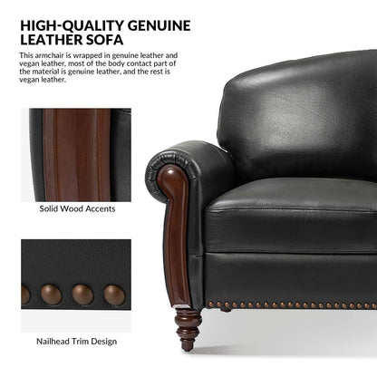 Canapé traditionnel en cuir véritable Eduard 84 avec pieds en bois sculpté par HULALA HOME