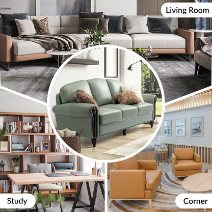 Canapé traditionnel en cuir véritable Eduard 84 avec pieds en bois sculpté par HULALA HOME