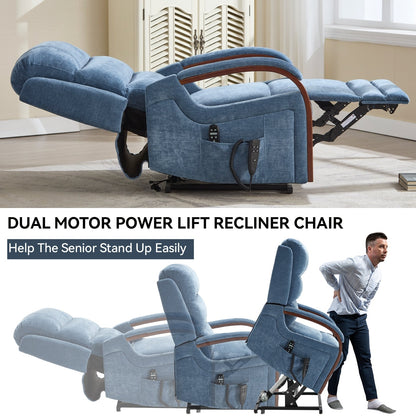 Fauteuil inclinable électrique en chenille avec deux moteurs, positions d'inclinaison infinies, chauffage et massage 8 points, accoudoirs en bois massif