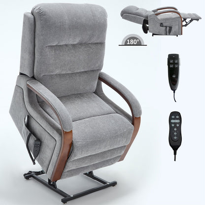 Fauteuil inclinable électrique en chenille avec deux moteurs, positions d'inclinaison infinies, chauffage et massage 8 points, accoudoirs en bois massif