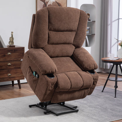 Fauteuil inclinable électrique en tissu avec télécommande, poches latérales et porte-gobelets pour personnes âgées