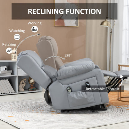 Fauteuil inclinable électrique en cuir synthétique avec massage par vibration et chaleur, inclinaison à 135°, poches latérales pour personnes âgées