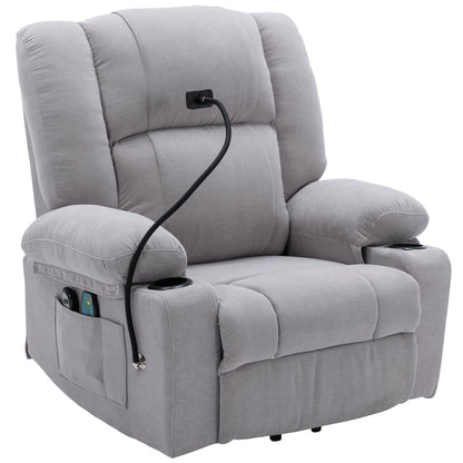 Fauteuil inclinable électrique avec massage, chauffage, porte-gobelets et support de téléphone pivotant à 360°, options d'inclinaison réglables