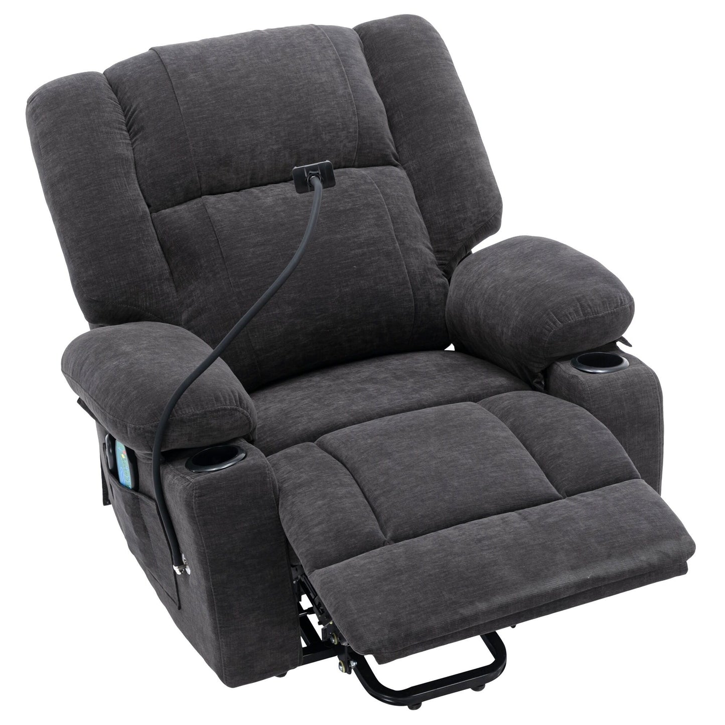 Fauteuil inclinable électrique avec massage, chauffage, porte-gobelets et support de téléphone pivotant à 360°, options d'inclinaison réglables