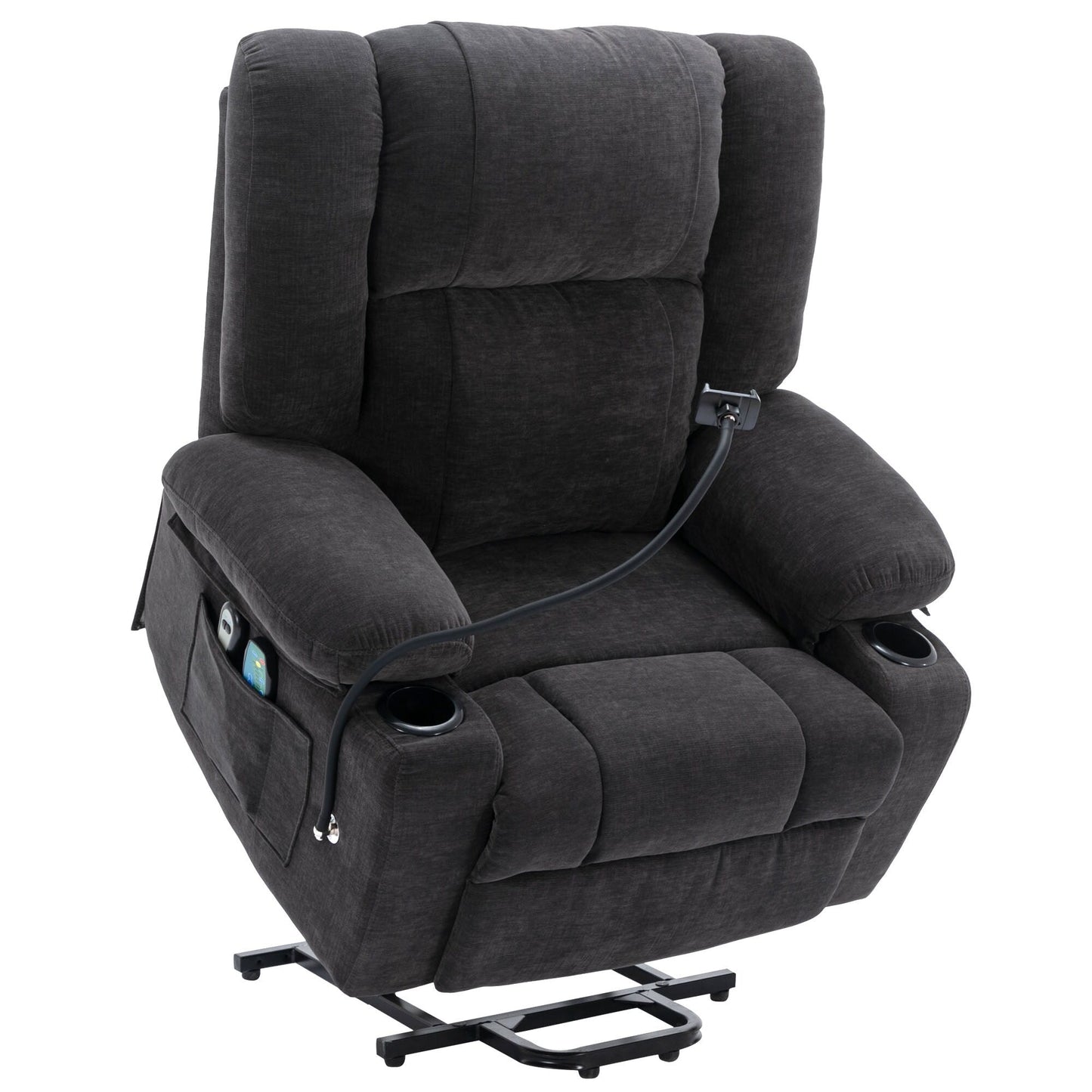 Fauteuil inclinable électrique avec massage, chauffage, porte-gobelets et support de téléphone pivotant à 360° avec inclinaison réglable