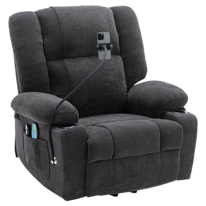 Fauteuil inclinable électrique avec massage, chauffage, porte-gobelets et support de téléphone pivotant à 360° avec inclinaison réglable