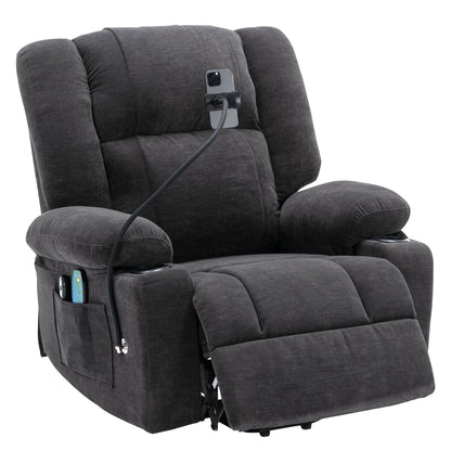 Fauteuil inclinable électrique avec massage, chauffage, porte-gobelets et support de téléphone pivotant à 360° avec inclinaison réglable