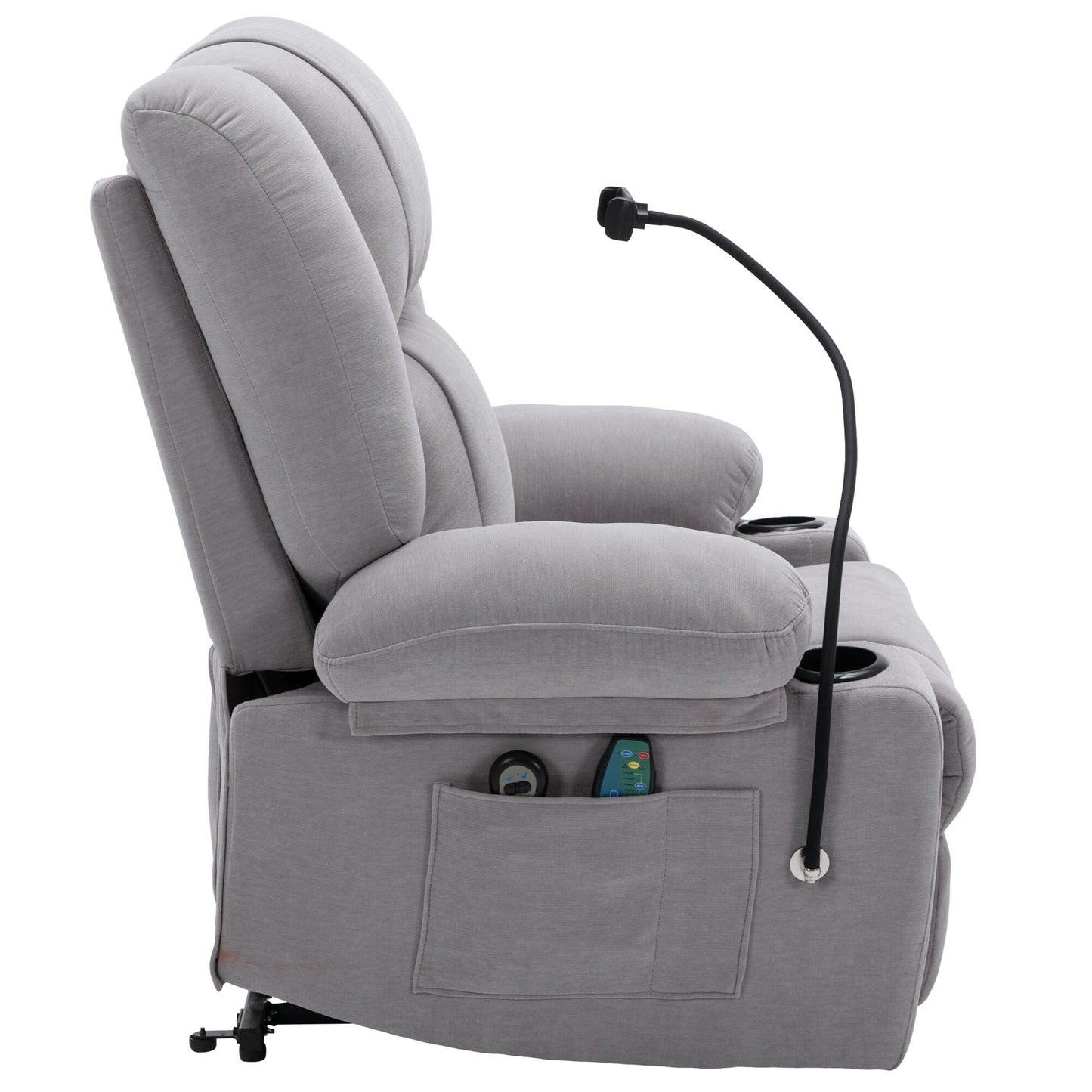 Fauteuil inclinable électrique avec massage, chauffage, porte-gobelets et support de téléphone pivotant à 360° avec inclinaison réglable