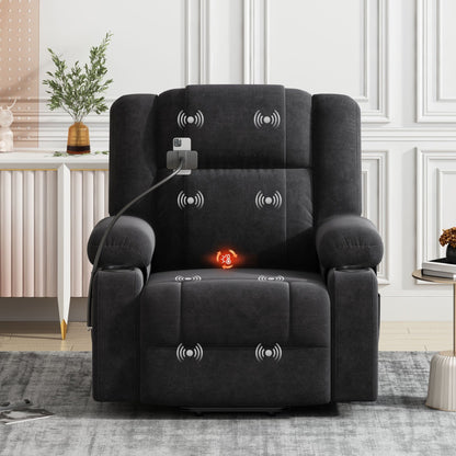 Fauteuil inclinable électrique avec massage, chauffage, porte-gobelets et support de téléphone pivotant à 360° avec inclinaison réglable
