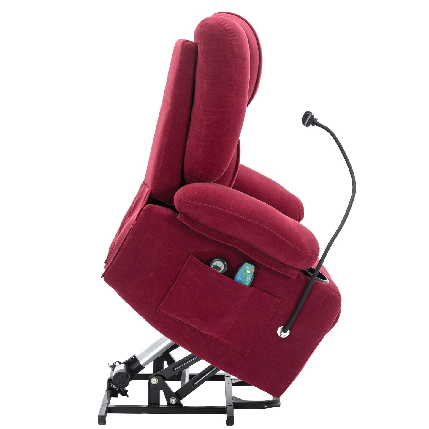 Fauteuil inclinable électrique avec massage, chauffage, porte-gobelets et support de téléphone pivotant à 360°, inclinaison réglable