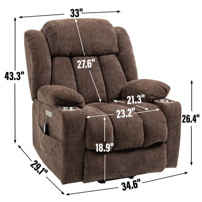Fauteuil inclinable électrique avec massage ciblé, chauffage lombaire, double chargement USB et porte-gobelets en acier inoxydable