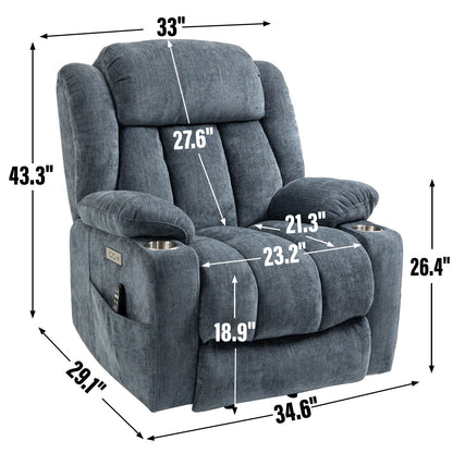 Fauteuil inclinable électrique avec massage ciblé, chauffage lombaire, double chargement USB et porte-gobelets en acier inoxydable