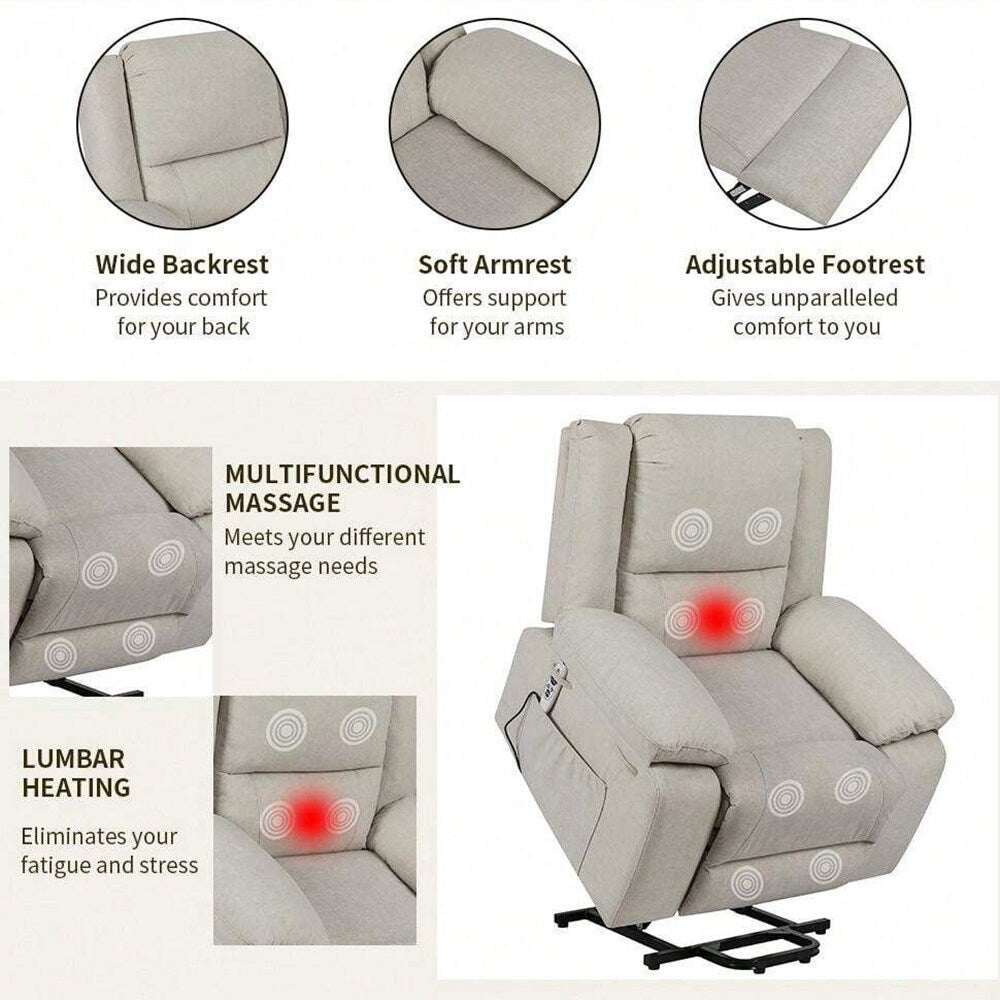 Fauteuil inclinable électrique de massage, levage multifonction, minuterie