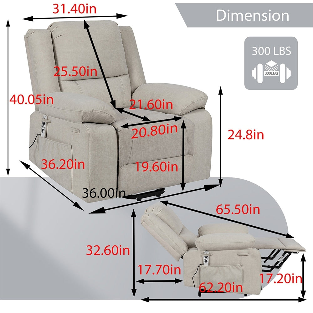 Fauteuil inclinable électrique de massage, levage multifonction, minuterie
