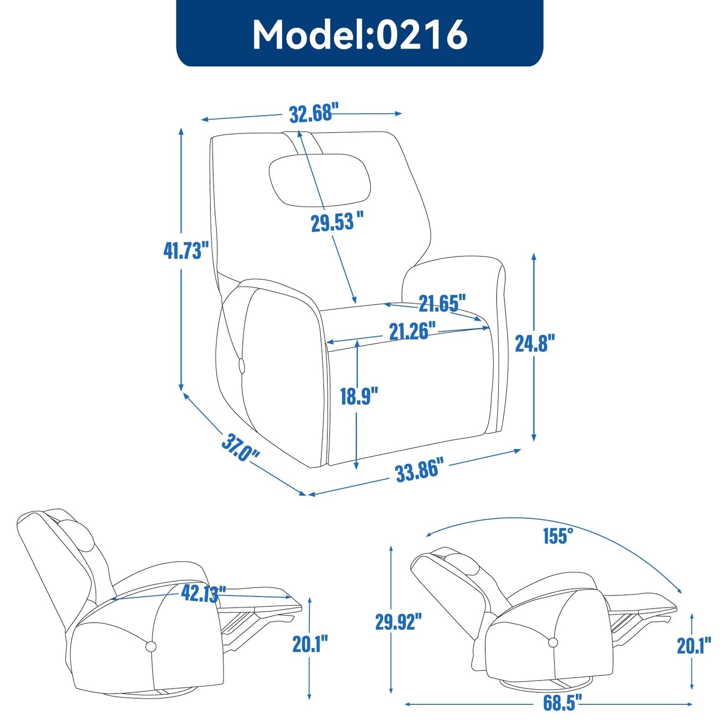 Fauteuil inclinable électrique pivotant à 270°, mouvement de bascule, support lombaire et cervical ergonomique, deux ports USB/Type-C