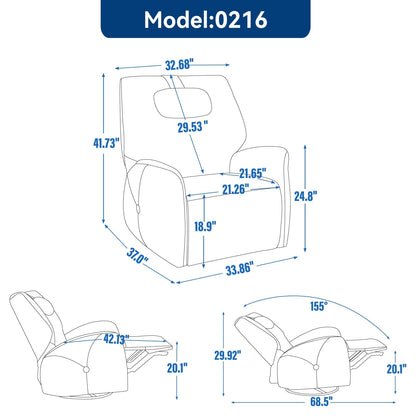 Fauteuil inclinable électrique pivotant à 270°, mouvement de bascule, support lombaire et cervical ergonomique, deux ports USB/Type-C