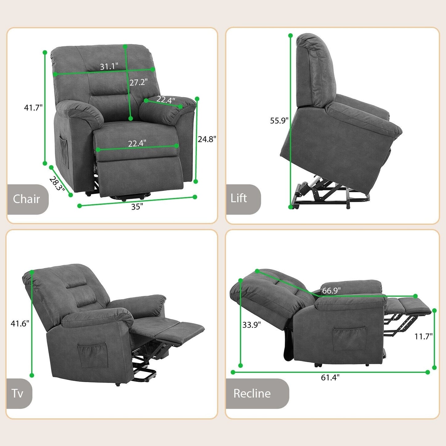 Fauteuil inclinable électrique avec releveur, fauteuil inclinable électrique avec télécommande, fauteuil inclinable électrique confortable pour personnes âgées