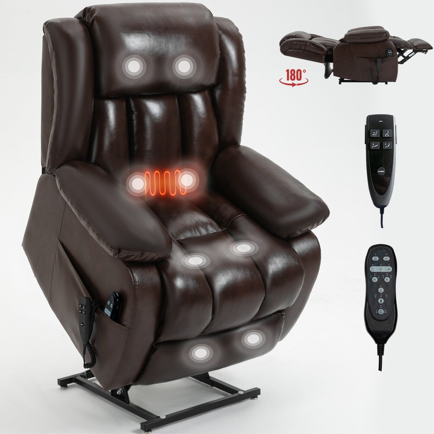 Fauteuil inclinable électrique avec deux moteurs, massage par vibrations à 8 points et chauffage lombaire