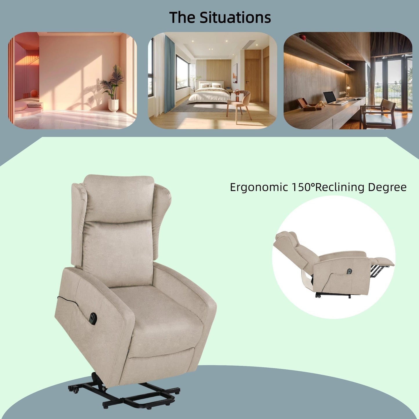 Fauteuil inclinable électrique avec télécommande, soutien confortable du dos, des lombaires et des jambes, aide à la station debout, poche latérale