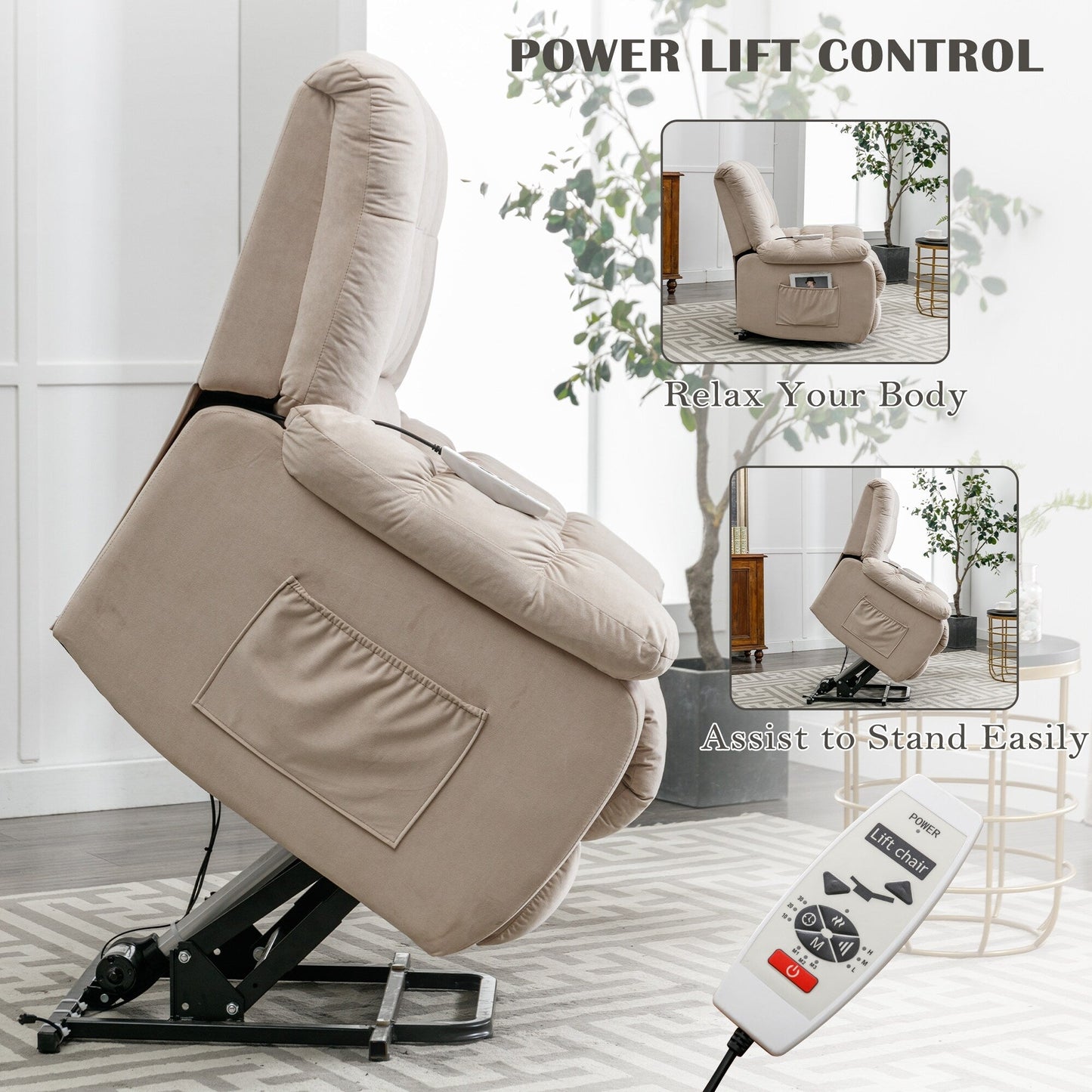 Fauteuil inclinable électrique avec chauffage, massage et rangement latéral pour salon ou chambre