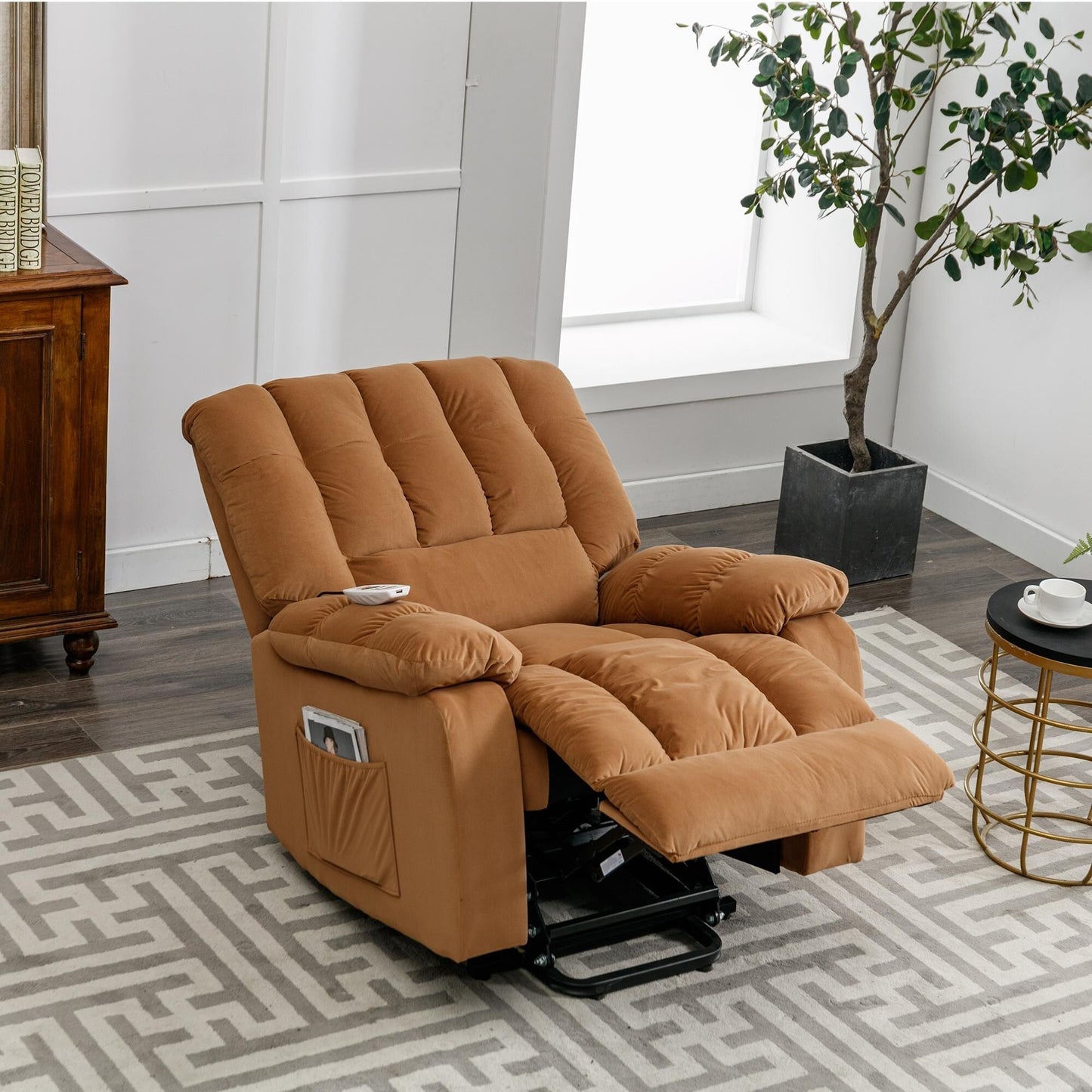 Fauteuil inclinable électrique avec chauffage, massage et rangement latéral pour salon ou chambre