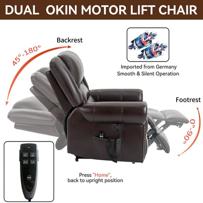 Fauteuil inclinable électrique avec deux moteurs, massage chauffant, ports de charge USB et inclinaison infinie pour les personnes âgées