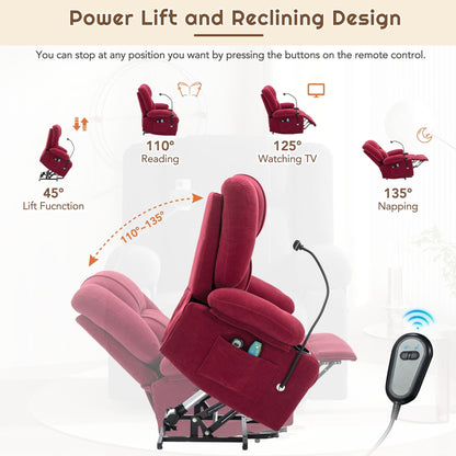 Fauteuil inclinable électrique avec chauffage, massage, support de téléphone 360°, porte-gobelets et poches latérales pour personnes âgées
