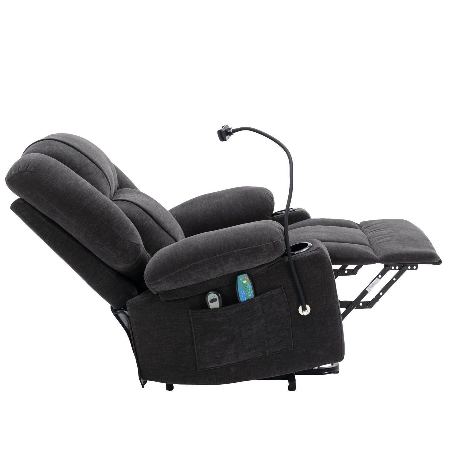 Fauteuil inclinable électrique avec chauffage, massage, support de téléphone 360°, porte-gobelets et poches latérales pour personnes âgées
