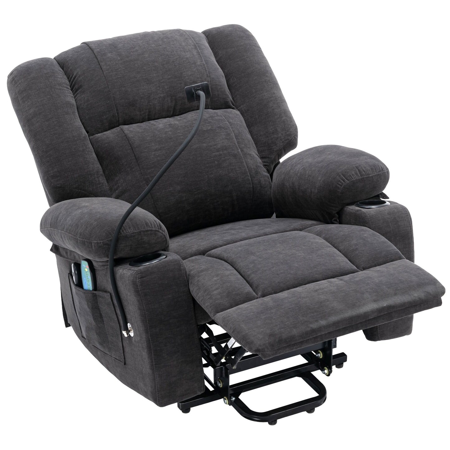 Fauteuil inclinable électrique avec massage, chauffage, porte-gobelets et pivot