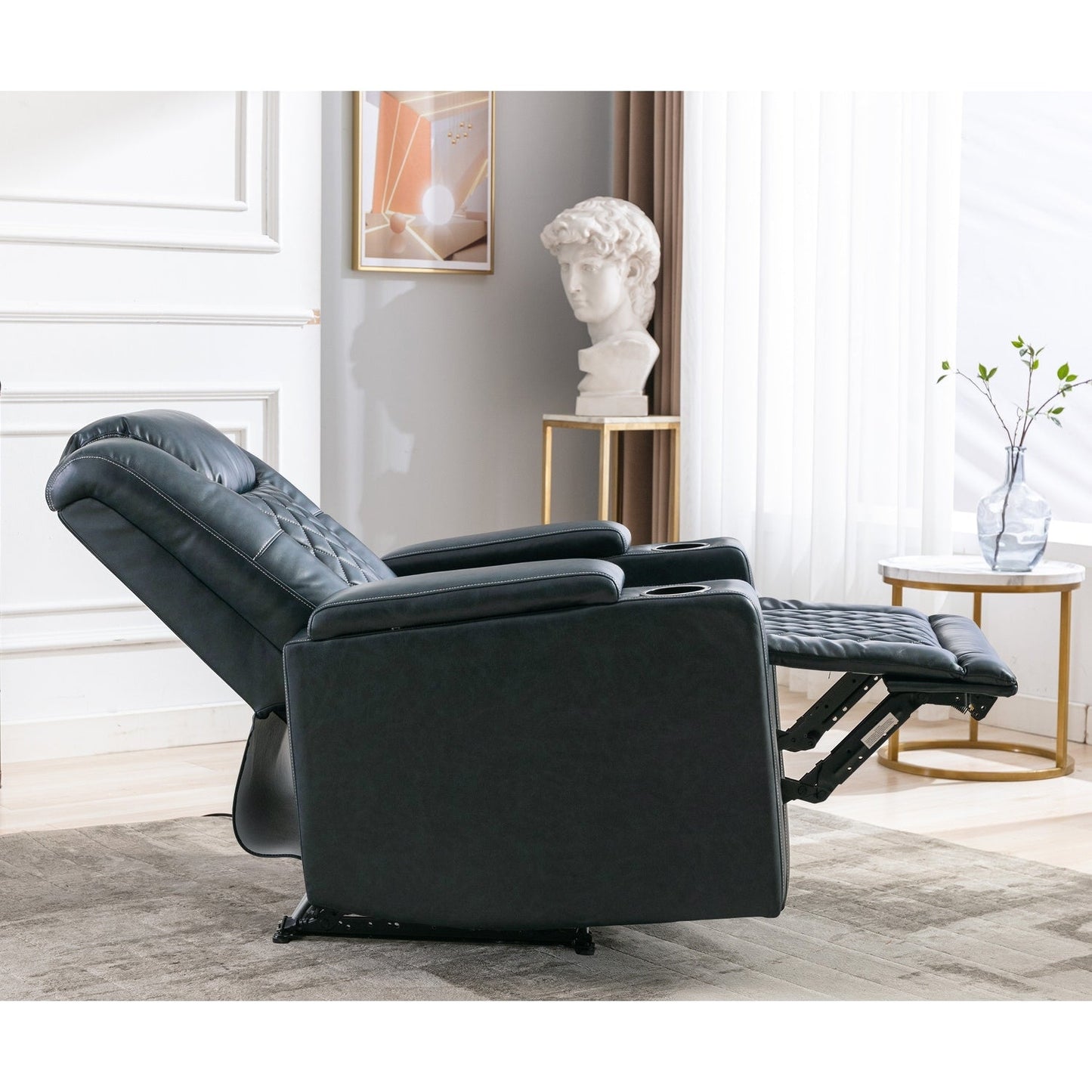 Fauteuil inclinable électrique en cuir avec ports USB et porte-gobelets