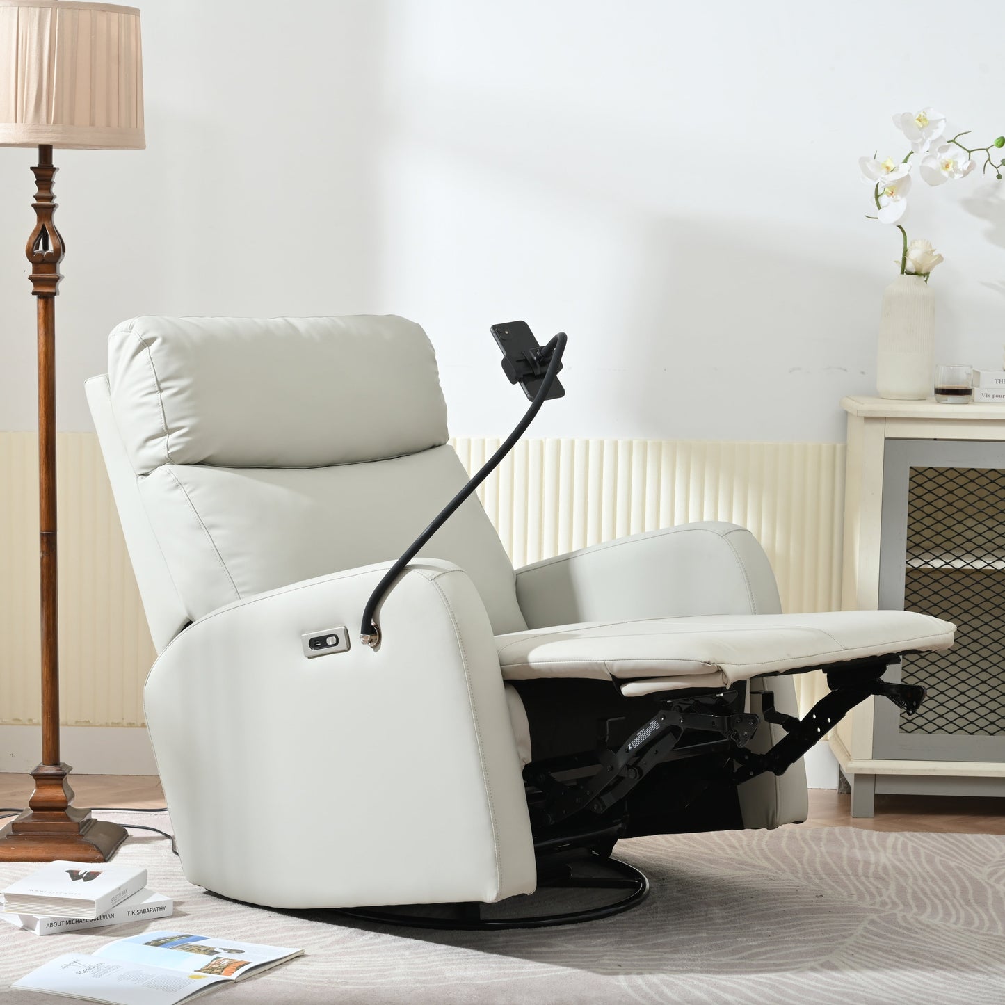 Fauteuil inclinable électrique pivotant à 270°, ports USB et repose-pieds réglable pour salon et chambre d'enfant
