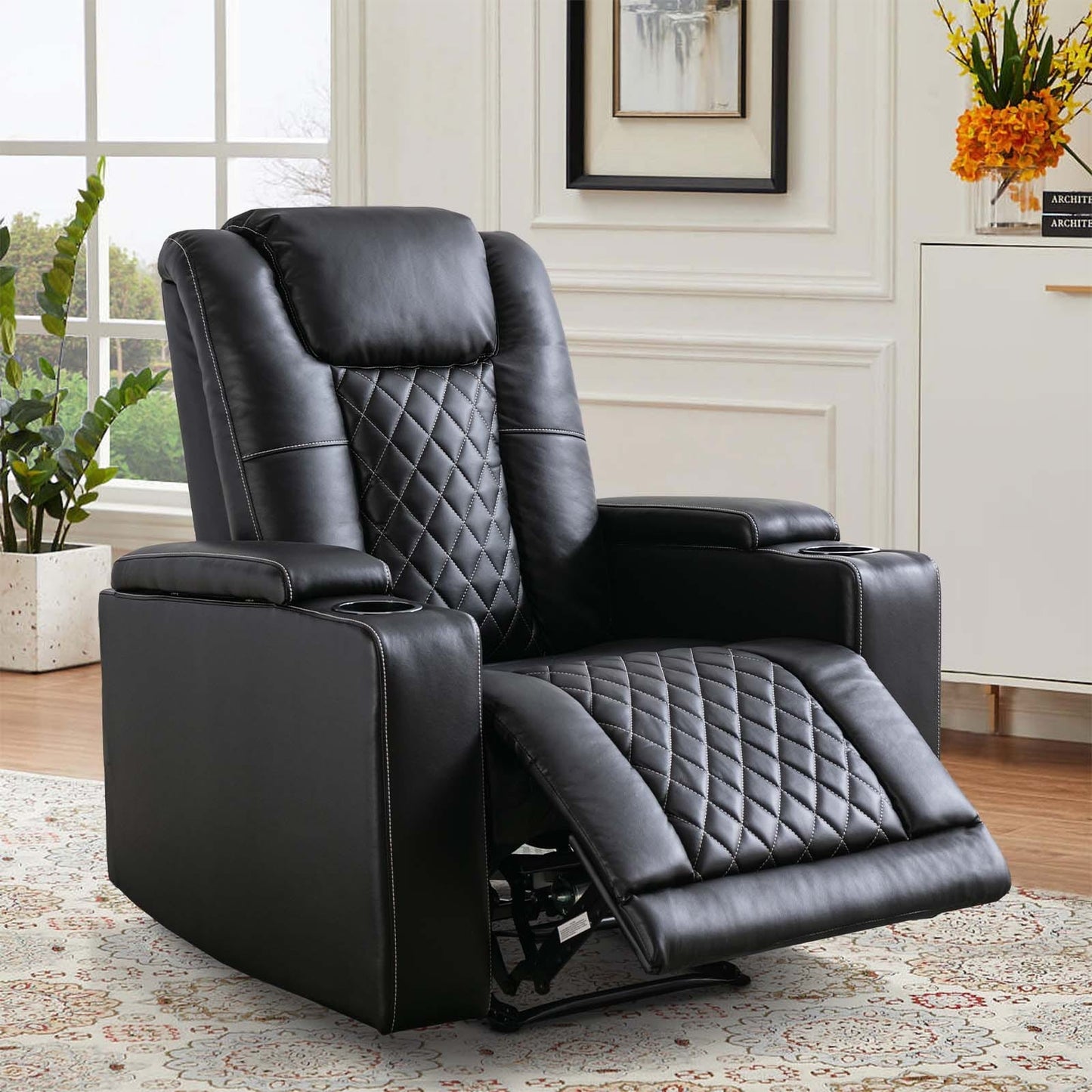 Fauteuil inclinable électrique en cuir avec ports USB et porte-gobelets