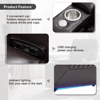 Fauteuil inclinable électrique avec port USB, plateau pivotant et rangement pour accoudoirs