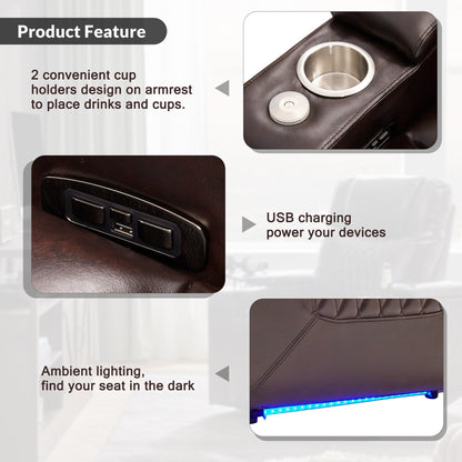 Fauteuil inclinable électrique avec port USB, plateau pivotant et rangement pour accoudoirs