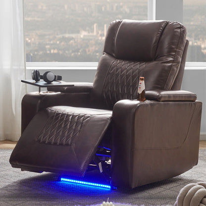 Fauteuil inclinable électrique avec port USB, plateau pivotant et rangement pour accoudoirs