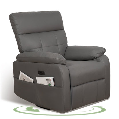 Fauteuil inclinable pivotant électrique - Fauteuil inclinable massant surdimensionné avec chargement USB/Type-C, fonction de bascule rotative à 360°