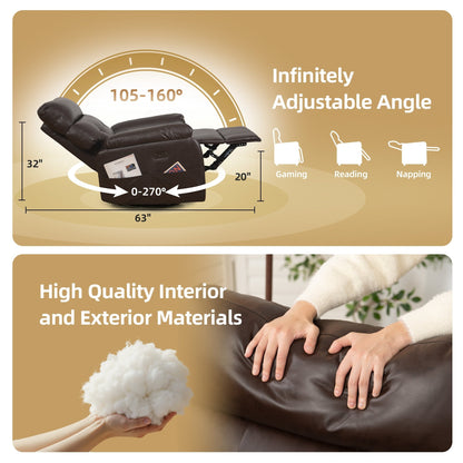 Fauteuil inclinable pivotant électrique - Fauteuil inclinable massant surdimensionné avec chargement USB/Type-C, fonction de bascule rotative à 360°