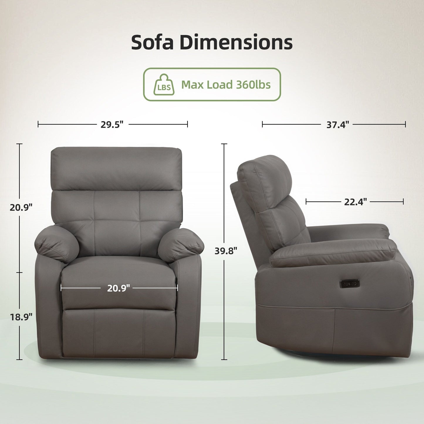 Fauteuil inclinable pivotant électrique - Fauteuil inclinable massant surdimensionné en cuir PU avec chargement USB/Type-C