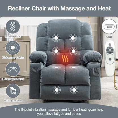 Fauteuil inclinable électrique avec inclinaison réglable à 139°, massage 8 points et chauffage lombaire, moteur Okin, chargement USB et rangement latéral