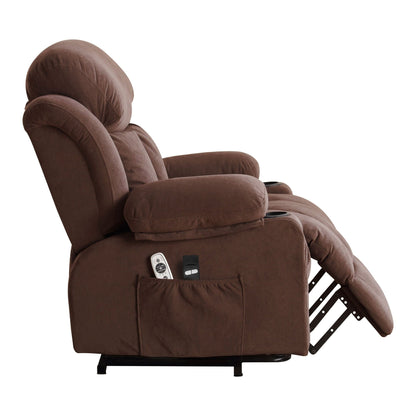 Fauteuil inclinable électrique avec massage et chauffage, port USB, porte-gobelets et poches latérales, modes de vibration réglables et chauffage