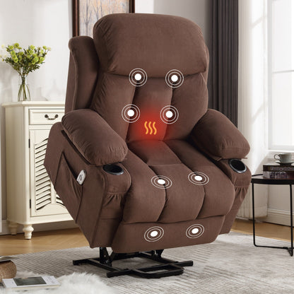 Fauteuil releveur électrique inclinable avec chauffage, massage, port USB, rangement latéral et télécommande conviviale