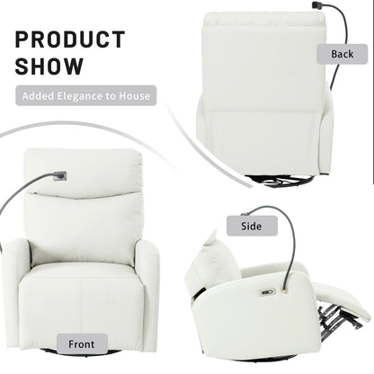 Fauteuil inclinable électrique pivotant à 270°, repose-pieds réglable, ports de charge USB et Type-C pour chambre d'enfant et salon