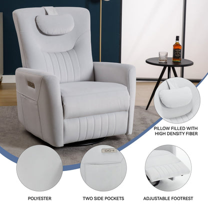 Fauteuil inclinable pivotant électrique avec rotation à 270°, fonction bascule, soutien lombaire et cervical, et ports de charge USB/Type-C