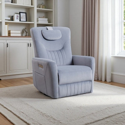 Fauteuil inclinable pivotant électrique avec rotation à 270°, fonction bascule, soutien lombaire et cervical, et ports de charge USB/Type-C