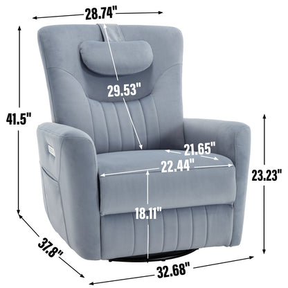 Fauteuil inclinable pivotant électrique avec rotation à 270°, fonction bascule, soutien lombaire et cervical, et ports de charge USB/Type-C