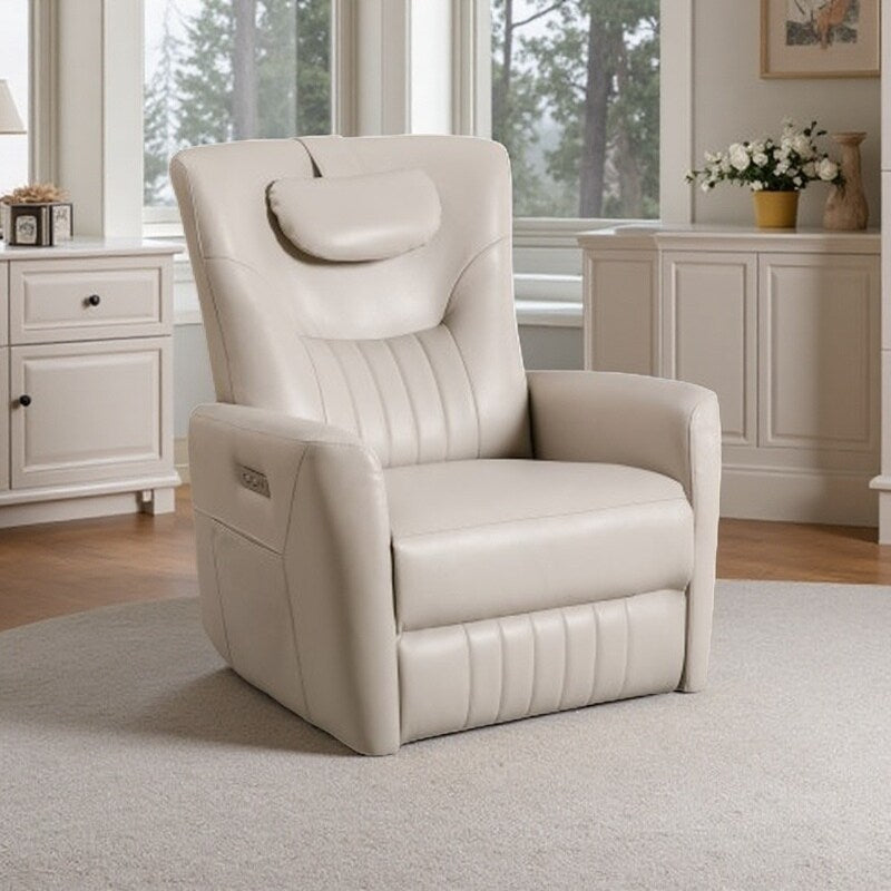 Fauteuil inclinable pivotant électrique avec rotation à 270°, fonction bascule, soutien lombaire et cervical, et ports de charge USB/Type-C