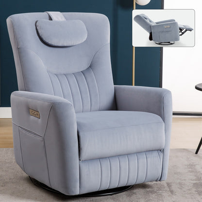 Fauteuil inclinable pivotant électrique avec rotation à 270°, fonction bascule, soutien lombaire et cervical, et ports de charge USB/Type-C