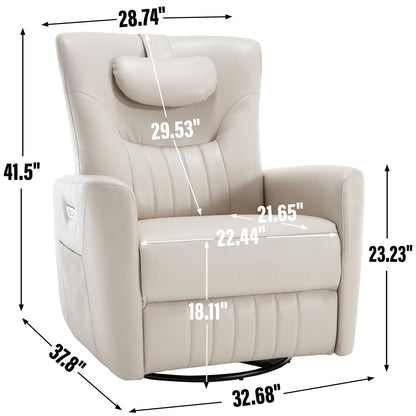 Fauteuil inclinable pivotant électrique avec rotation à 270°, fonction bascule, soutien lombaire et cervical, et ports de charge USB/Type-C